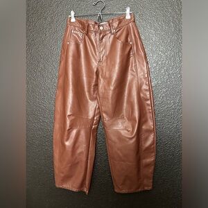 We the Free Good Luck Brown Vegan Leather Barrel Trousers